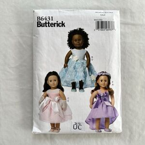 Butterick 6431 Sewing Pattern 18" Doll Dresses Headpiece Bag Gloves UNCUT